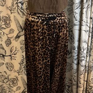 Velvet Leopard Print Wide Leg Pants